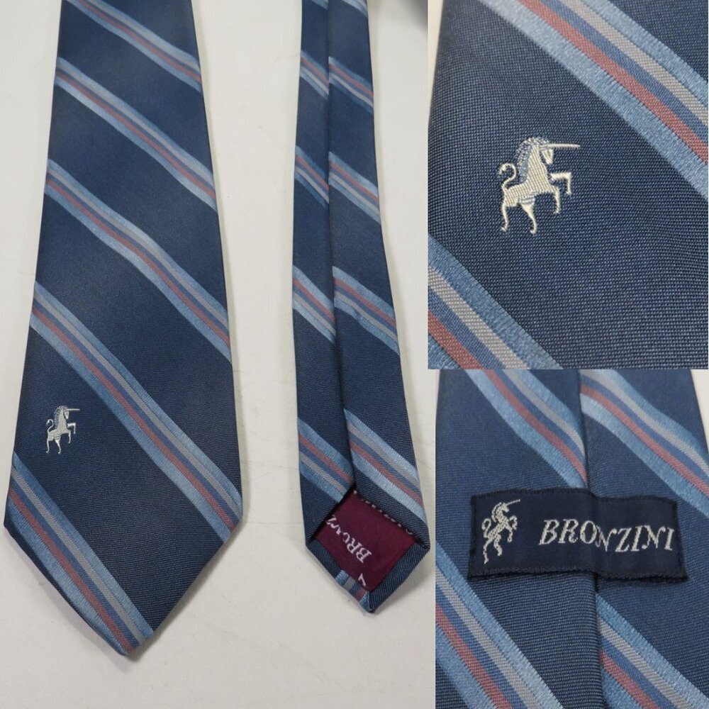 Vintage Blue Strips Bronzini Unicorn Italian Men's Necktie Neck Tie